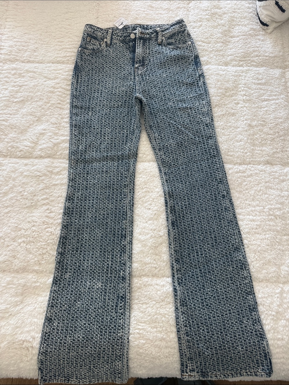Fashion Nova Blue Patterned Flare Jeans